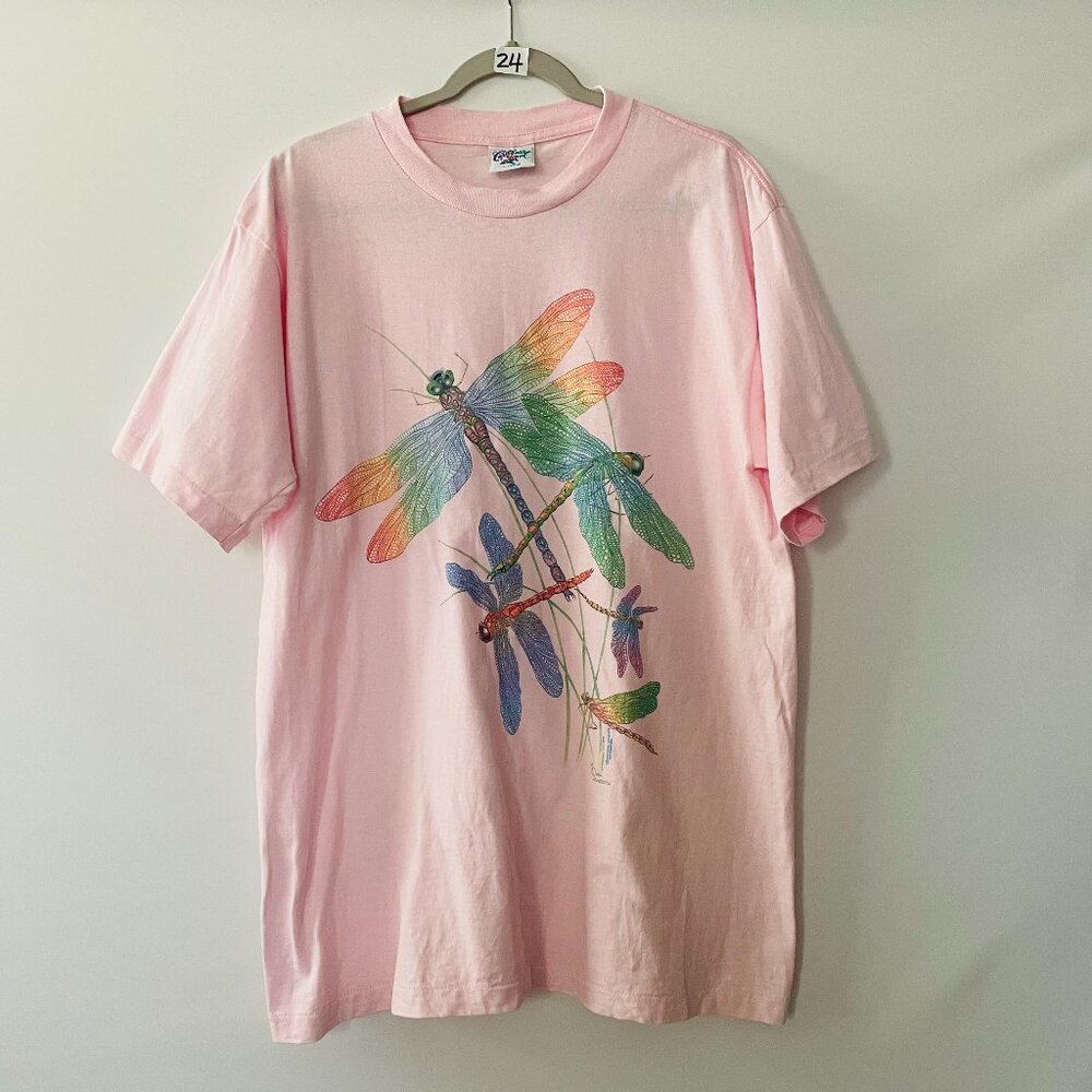 Caribbean Soul Womens Pink Short Sleeve Dragonfly Graphic T-Shirt Size X-Large